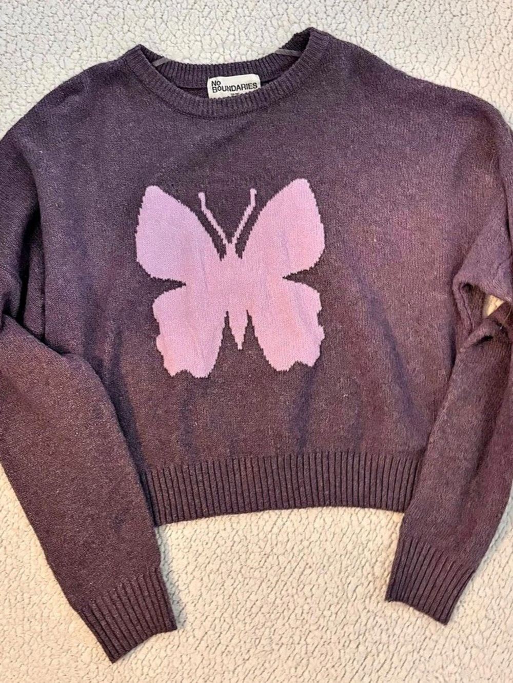 Butterfly Graphic Cropped Sweater in Purple